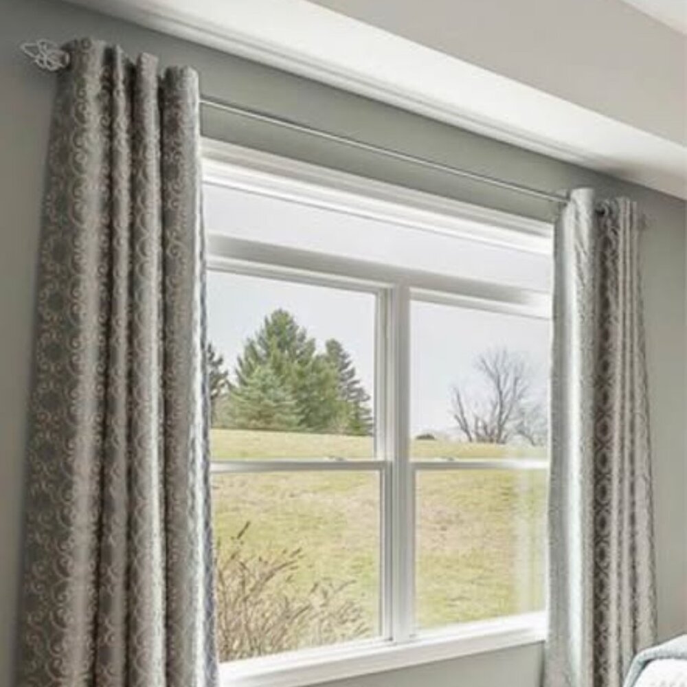 Custom Blue 79W x 100L Embroidered Silk? Black-Out Curtains. Set of 2